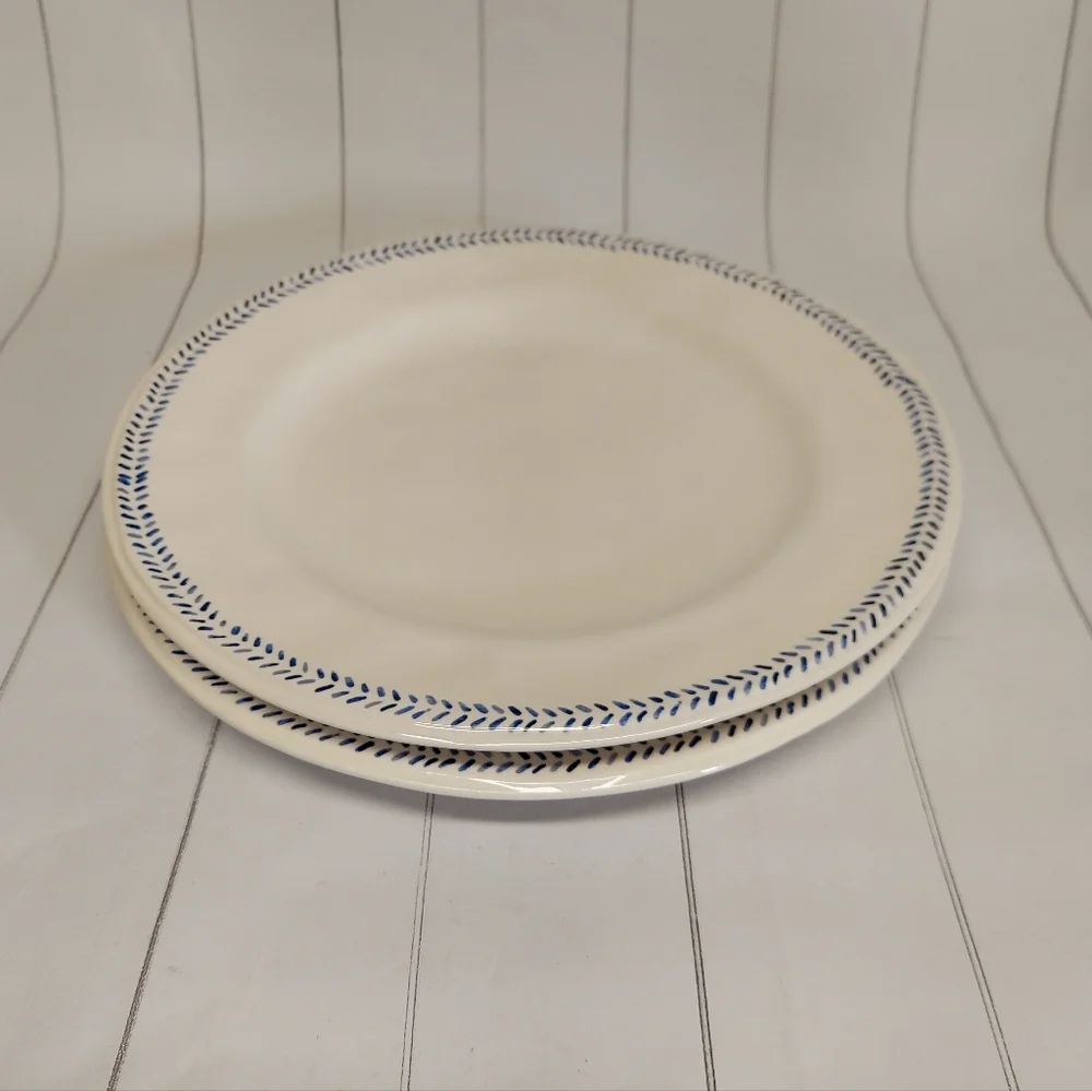 NWOT 2 Pier 1 Blue and White Leaf Trim Plates